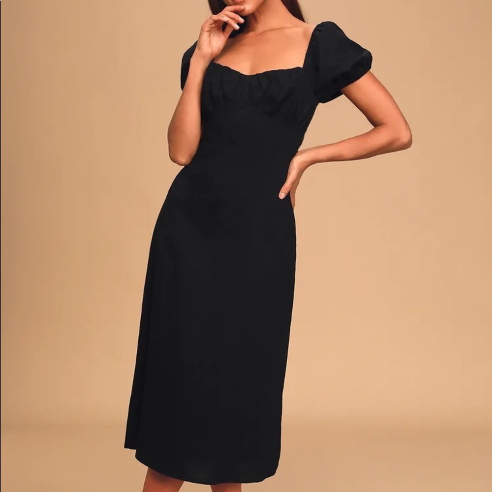 Lulus Dream Of Love Black Puff Sleeve Smocked Midi Dress